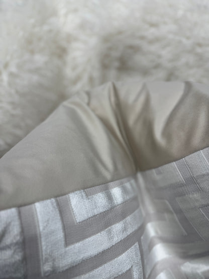 Cream Aztec velvet pattern cushion. 60 x 60cm feather filled
