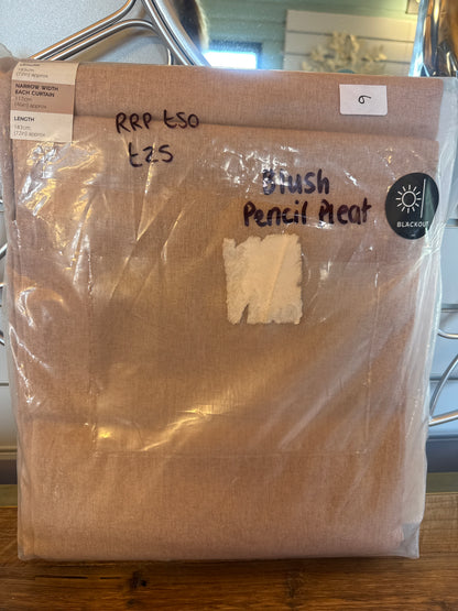 M & S Blush Pink Themal Blackout Brushed Pencil Pleat Curtains 46 x 72 inch