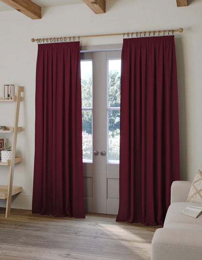 M & S Dark Red Smart Temperature Blackout Brushed Pencil Pleat curtains 46 x 72 inch