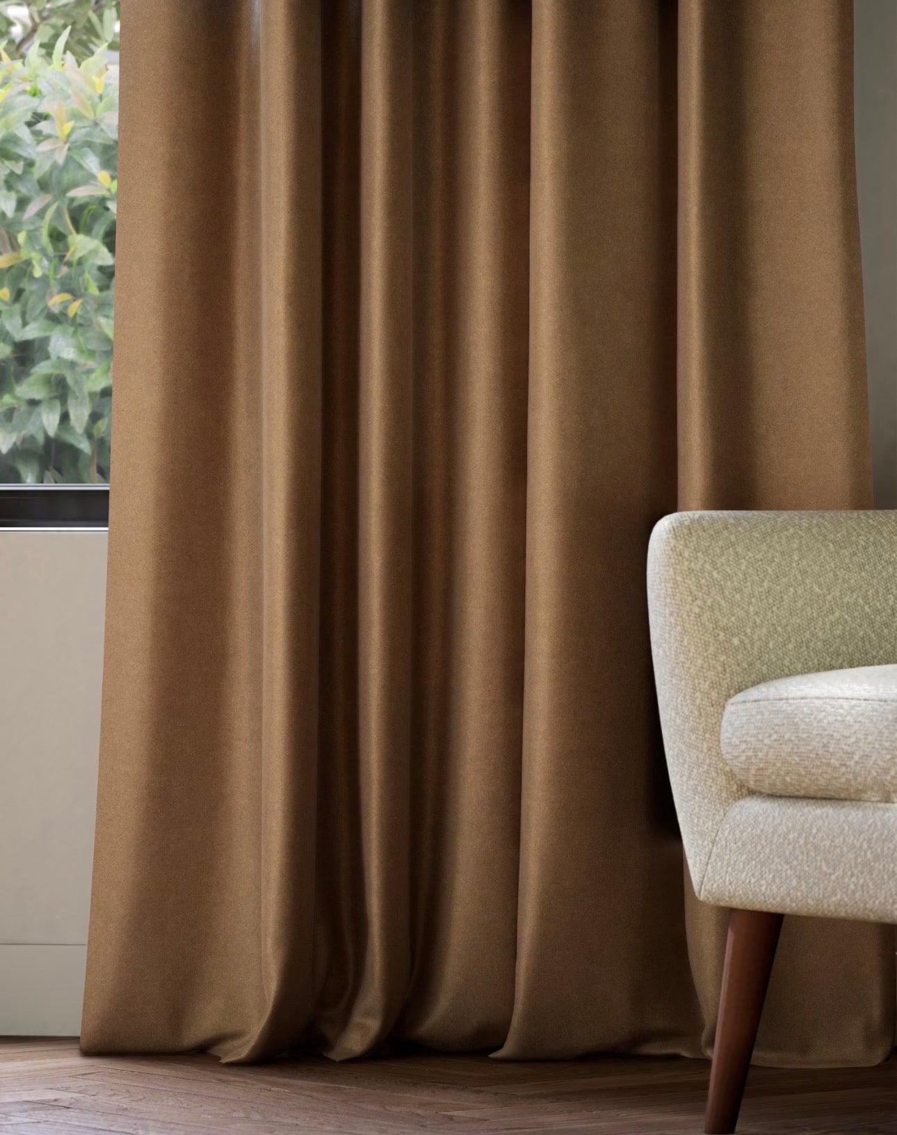 M & S Bronze Thermal Velvet Pencil Pleat Curtains 66 x 90 inch