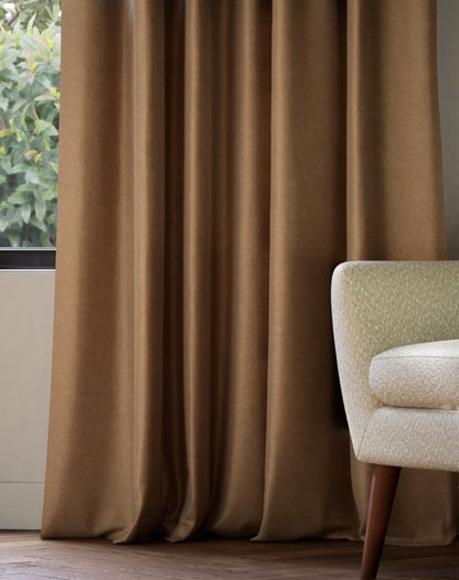 M & S Bronze Thermal Velvet Pencil Pleat Curtains 66 x 90 inch