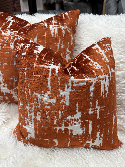 Rust Distressed velvet 45 x 45cm  feather filled cushion luxury velvet (Copy)