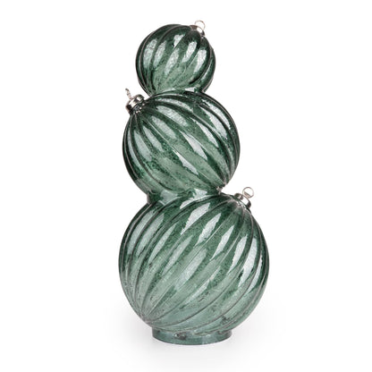 3 Stacking Glass Baubles with LED Lights - Green Hummingbird 1pk