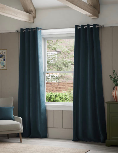 M & S Mid Blue Thermal Velvet Eyelet Curtains 46 x 54  inch