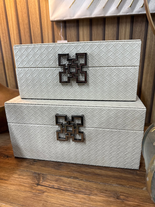 Cream faux leather lattice  home decor  boxes