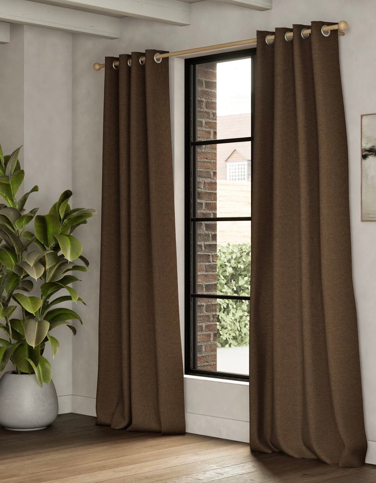 M & S Chocolate Brown Smart Temperature Blackout Brushed eyelet curtains 86 x 54 inch