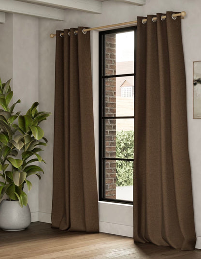 M & S Chocolate Brown Smart Temperature Blackout Brushed eyelet curtains 86 x 54 inch