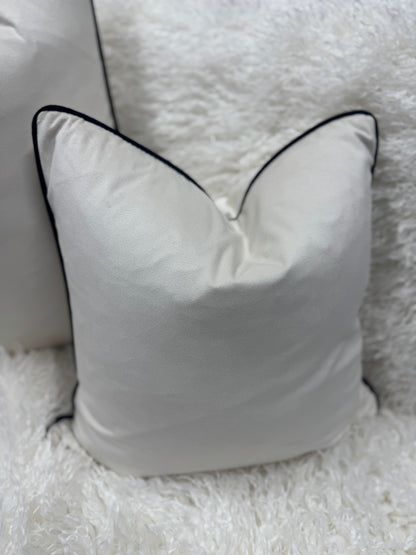 Light Cream Velvet Black Pipe Edge Feather Filled Cushion 45 x 45 cm for Stylish Home Decor