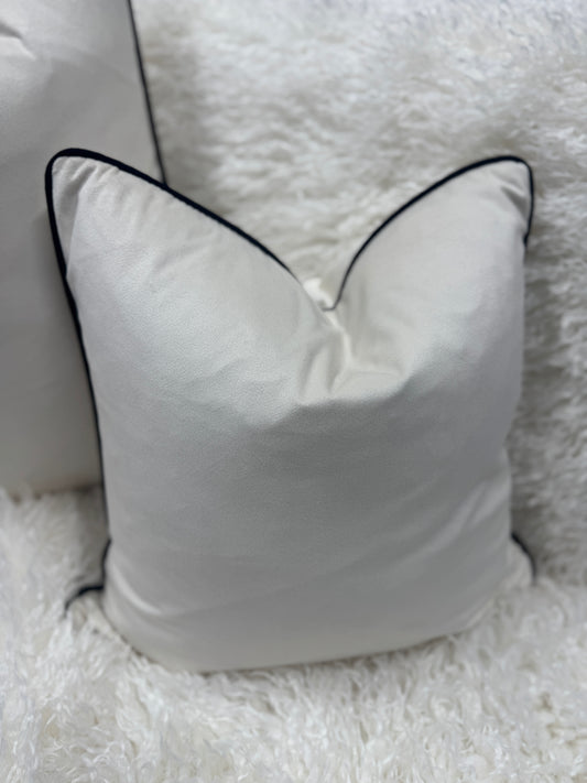 Light Cream Velvet Black Pipe Edge Feather Filled Cushion 45 x 45 cm for Stylish Home Decor