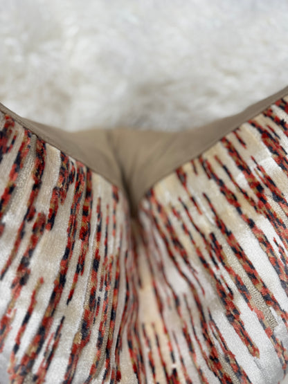 Orange and cream stripe abstract velvet cushion 58 x 58cm feather filled