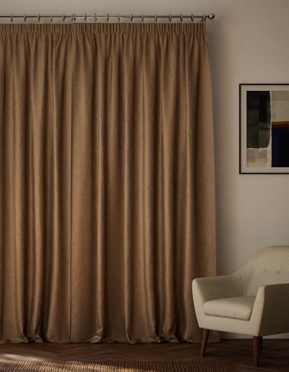 M & S Bronze Thermal Velvet Pencil Pleat Curtains 86 x 54 inch