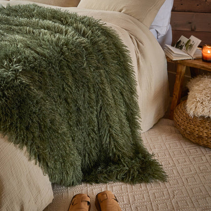 Rowan Faux Fur Throw Khaki: Khaki / 130 x 175cm