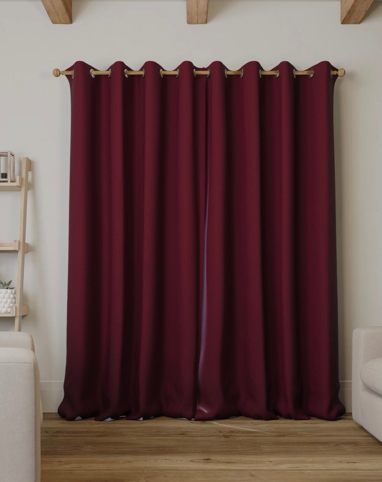 M & S Dark Red Smart Temperature Blackout Brushed Eyelet curtains 46 x 90 inch