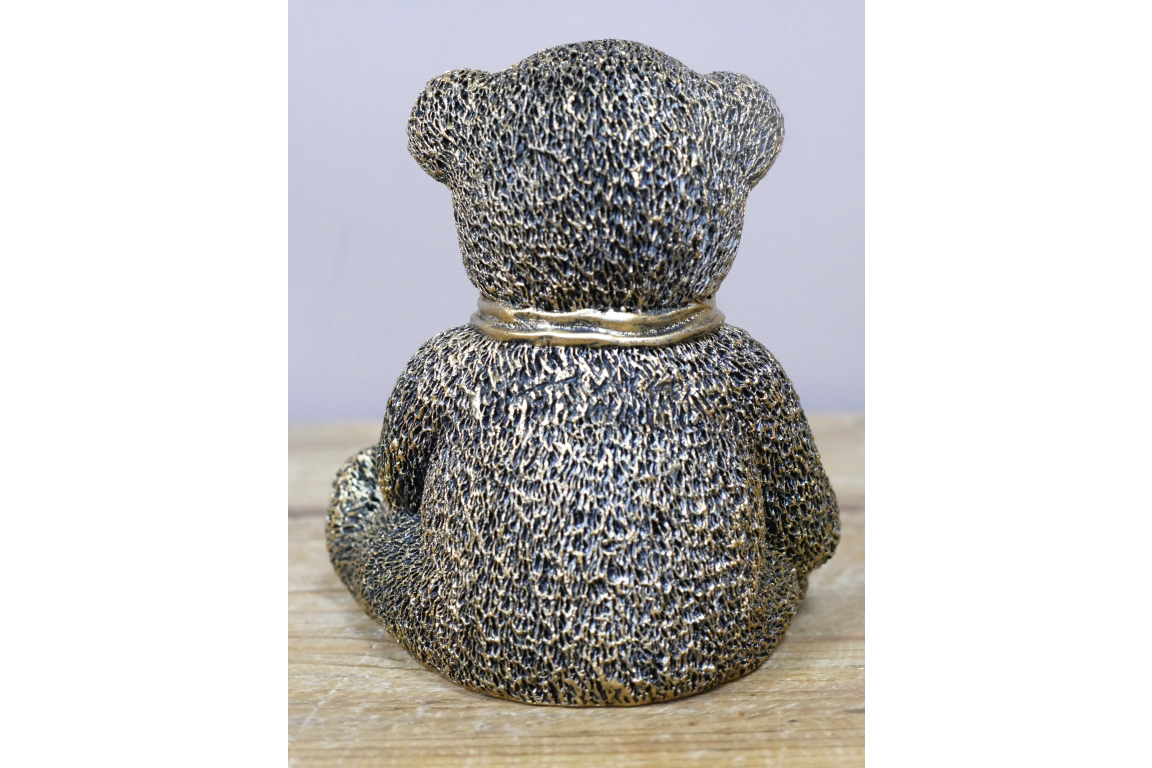 Gold Teddy Bear Statue Home Decor with Bow Detail for Elegant Room Accent