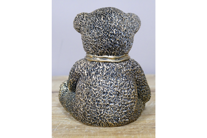 Gold Teddy Bear Statue Home Decor with Bow Detail for Elegant Room Accent