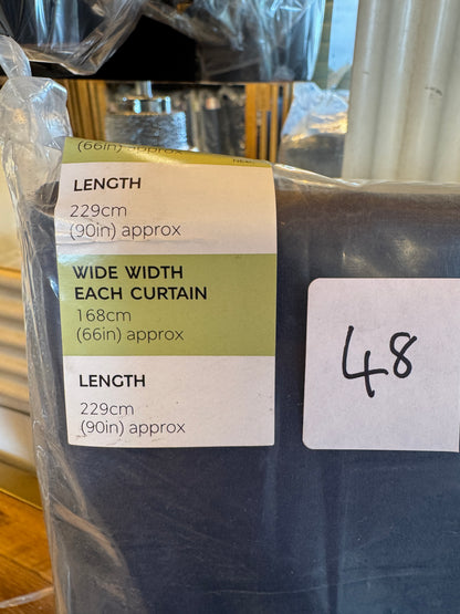 M & S Navy Blue Velvet Thermal Pencil Pleat Curtains 66 x 90 inch