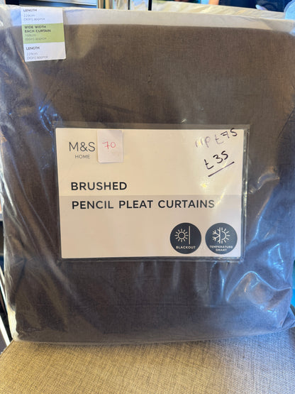 M & S Chocolate Brown Smart Temperature Blackout Brushed Pencil Pleat curtains 66 x 90 inch
