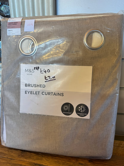 Marks and Spencer neutral beige Smart Temperature Blackout Brushed Eyelet curtains  46 x 54 inch