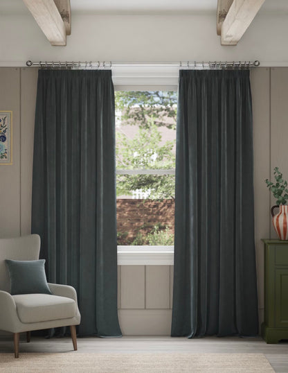 Marks and Spencer mid grey velvet Smart Temperature Blackout Brushed Pencil Pleat Curtains 86 x 90  inch