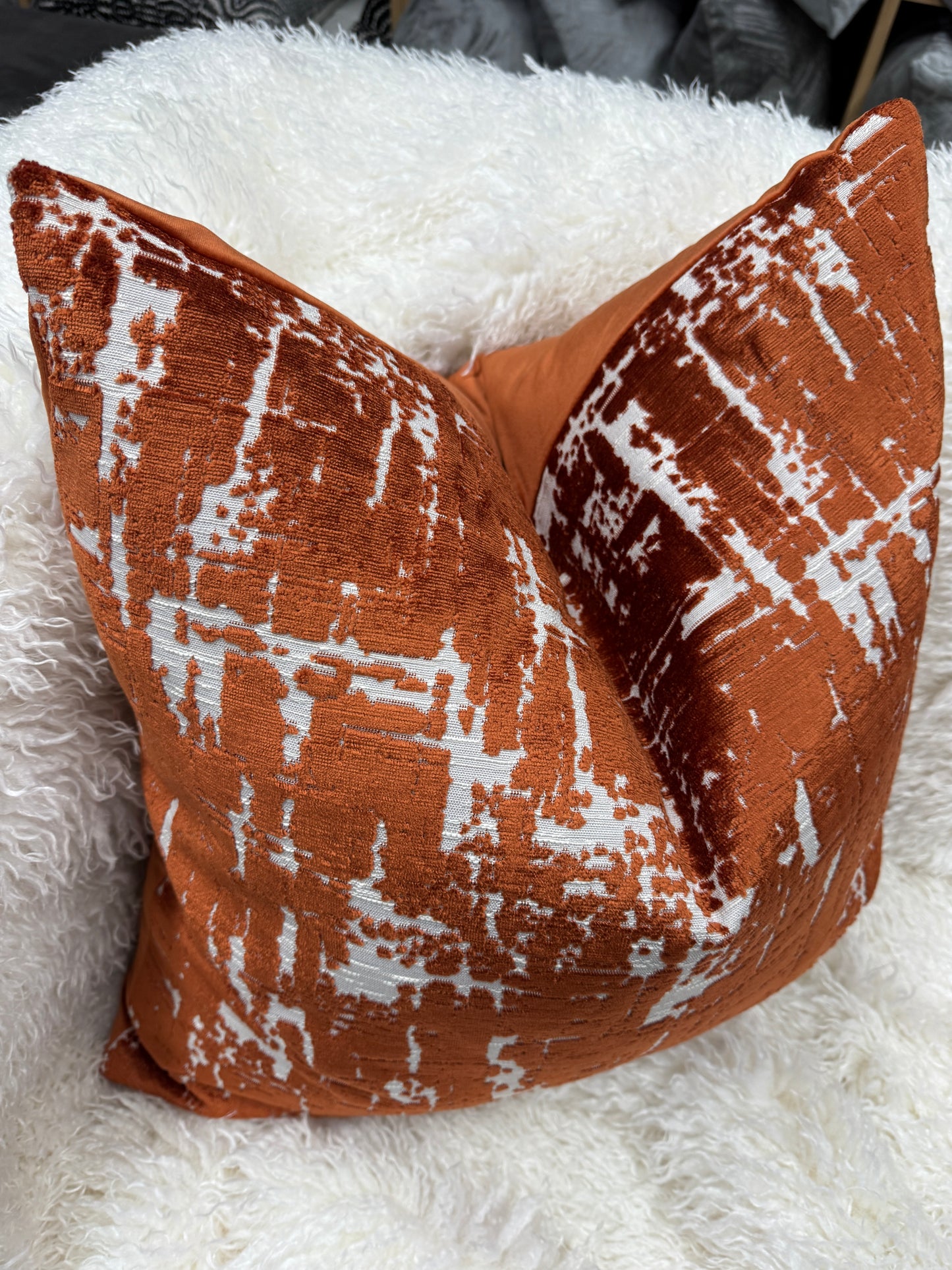 Rust Distressed velvet 60 x 60cm feather filled cushion luxury velvet