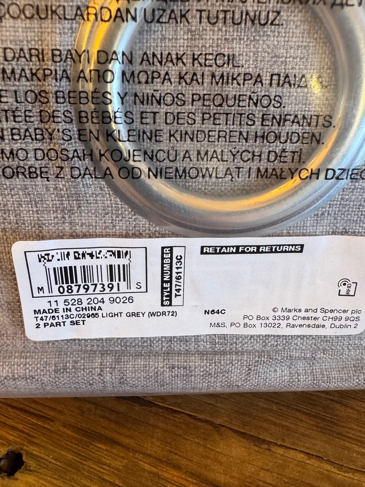 Marks and Spencer Light Grey Smart Temperature Blackout Brushed Eyelet curtains 66 x 72  inch