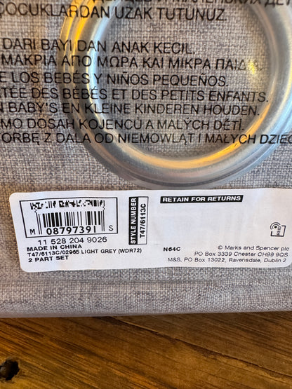Marks and Spencer Light Grey Smart Temperature Blackout Brushed Eyelet curtains 66 x 72  inch