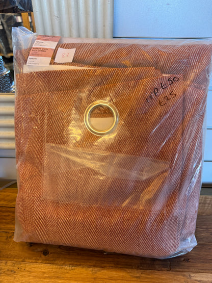 M & S Rust Herringbone Pattern Eyelet Top Curtains 46 x 54 inch