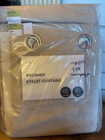 Marks and Spencer champagne beige Smart Temperature Blackout Brushed Eyelet curtains  66 x 99 inch