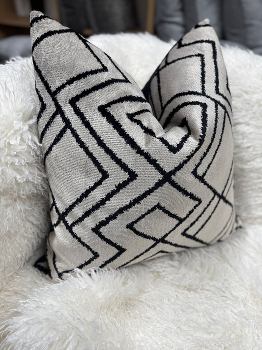 Grey and black Aztec pattern velvet feather filled cushions 45 x 45cmcm (Copy)
