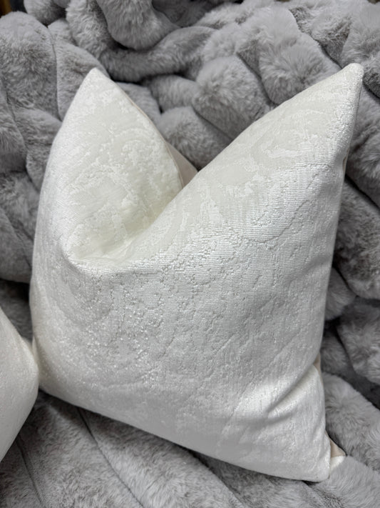 Off White flock velvet cushions 45 x 45cm