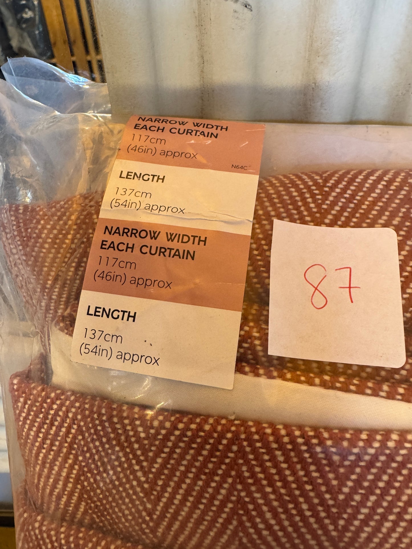 M & S Rust Herringbone Pattern Eyelet Top Curtains 46 x 54 inch