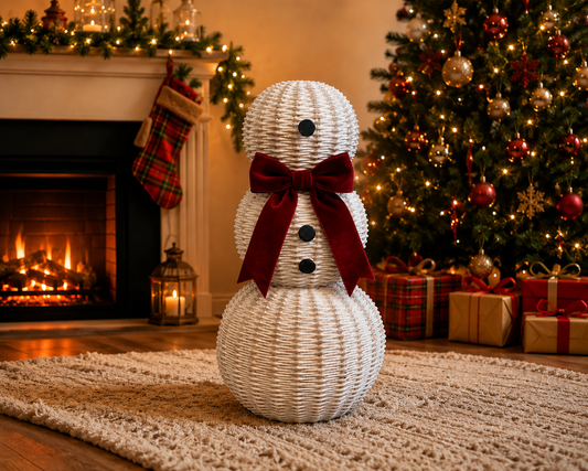 White rattan snowman large Christmas decoration