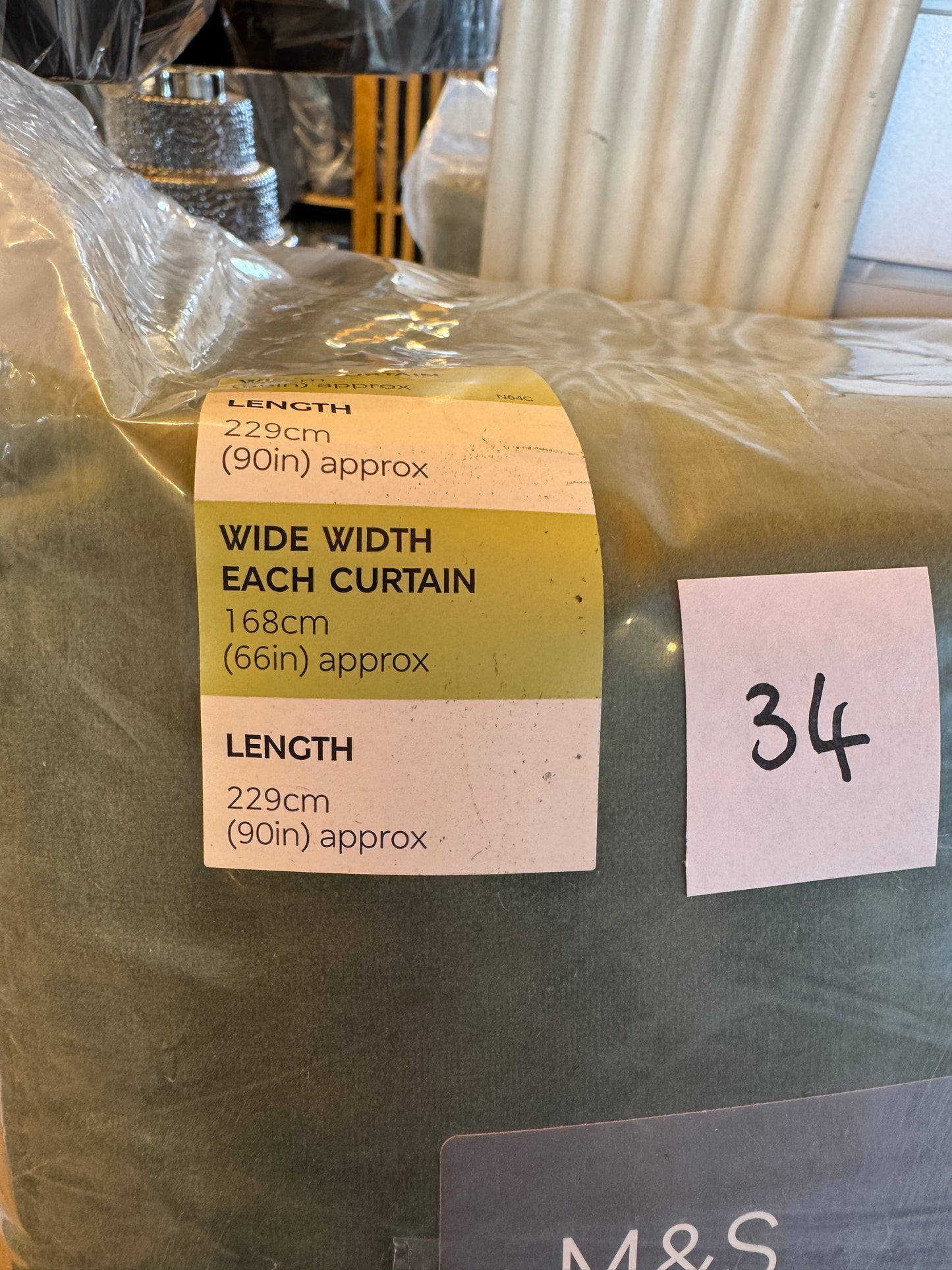 M & S Green Velvet Thermal Pencil Pleat Curtains 66 x90 inch