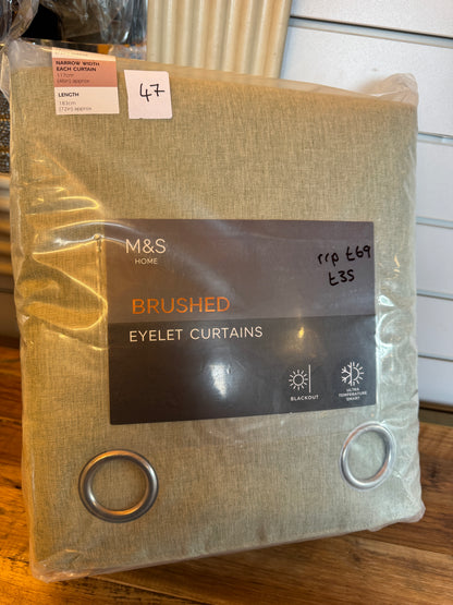 M & S Sage Green Thermal Blackout Brushed Eyelet Curtains 46 x 72 inch
