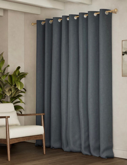 M & S Slate Blue Smart Temperature Blackout Brushed Eyelet Curtains 66 x 72 inch