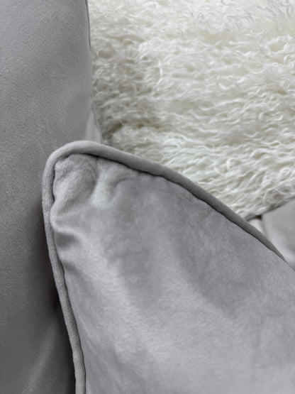 Light grey velvet cushion piped edge feather filled 45 x 45cm (Copy)