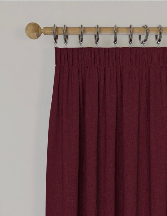 M & S Dark Red Smart Temperature Blackout Brushed Pencil Pleat curtains 66 x 72 inch