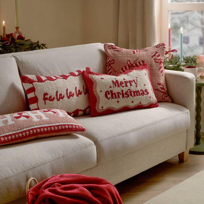 Candy Merry Christmas Tufted Cushion Red/White: Red/White / Fibre Filled / 30 x 50cm