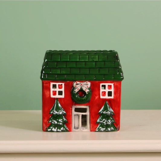 Red Ceramic Ho Ho Hideout Light Up Cottage