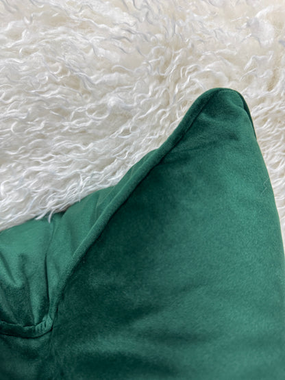Dark green feather filled cushion velvet piped edge 60 x 60 cm