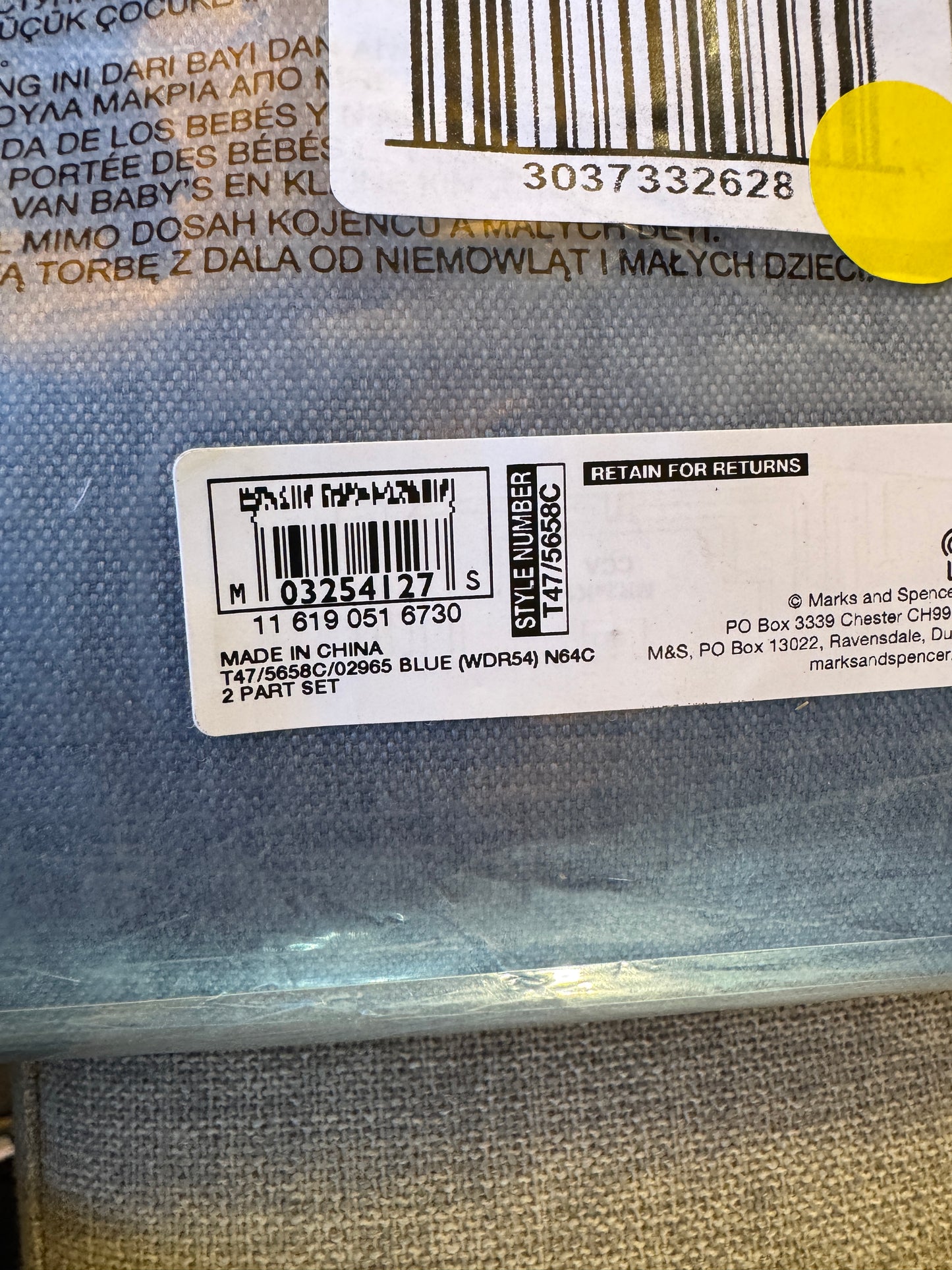 M & S Blue Smart Temperature Blackout Brushed Eyelet Curtains 66 x  54 inch