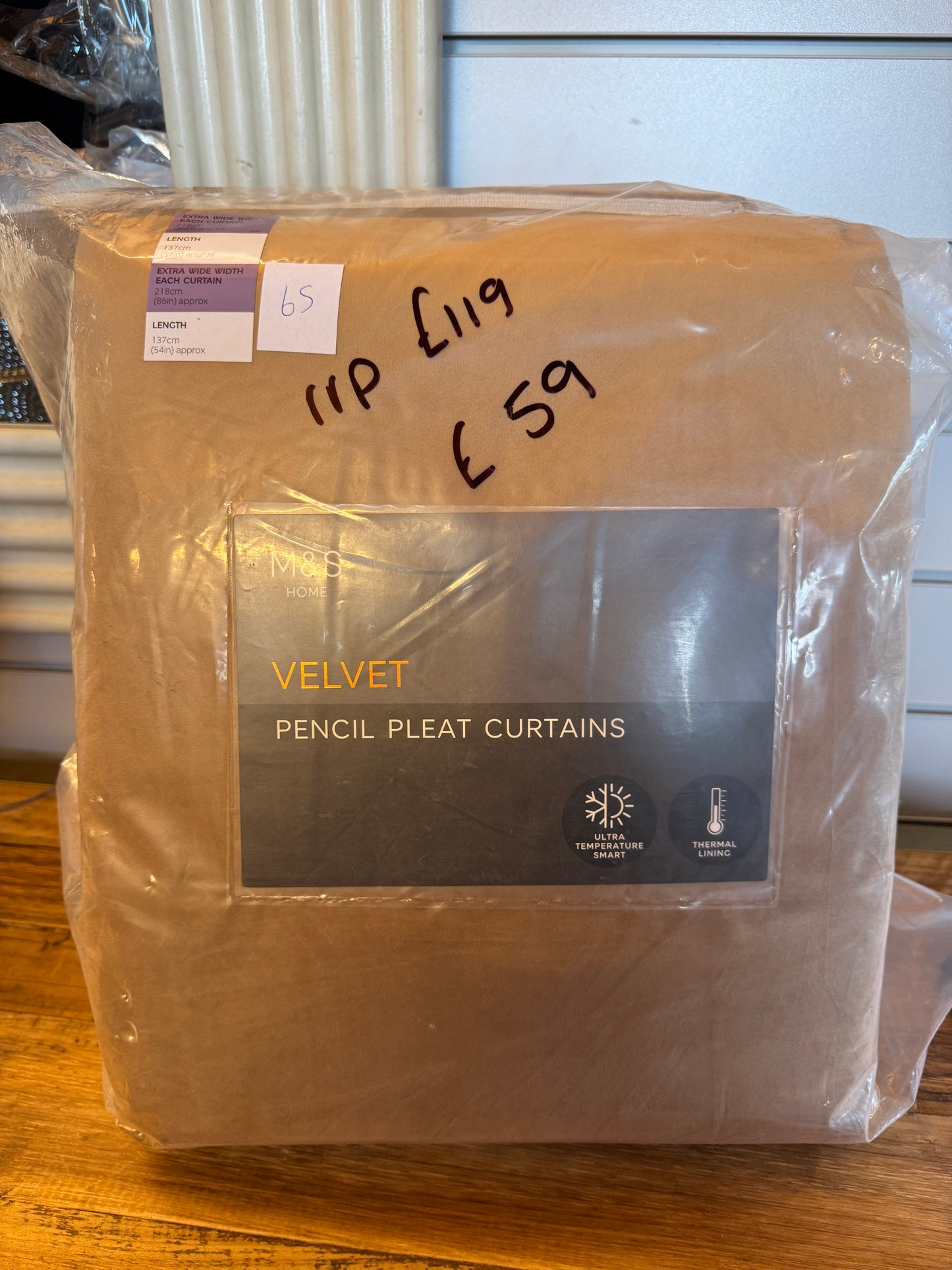 M & S Bronze Thermal Velvet Pencil Pleat Curtains 86 x 54 inch