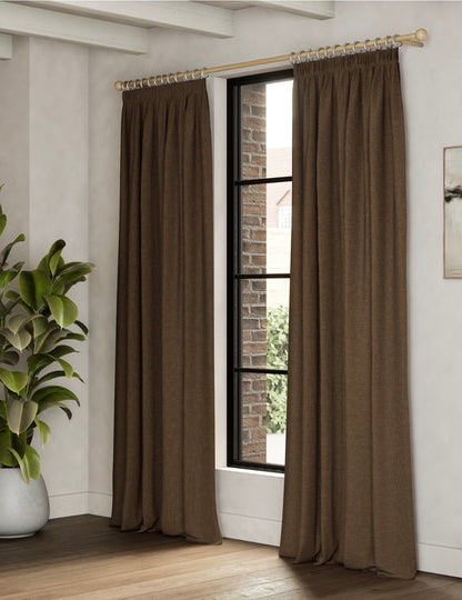 M & S Chocolate Brown Smart Temperature Blackout Brushed Pencil Pleat curtains 66 x 90 inch