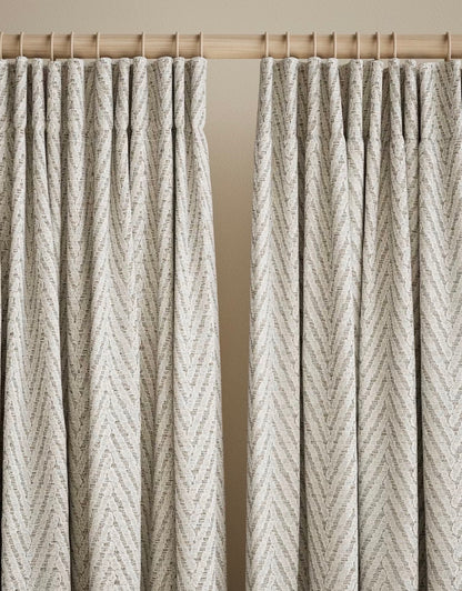 M & S Natural/Grey Herringbone Textured Pencil Pleat Curtains 86 x 90 inch