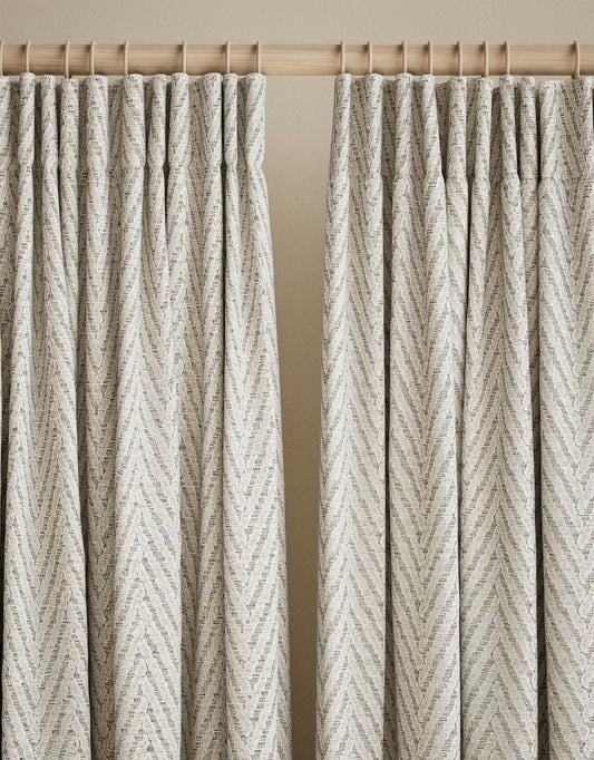 M & S Natural/Grey Herringbone Textured Pencil Pleat Curtains 86 x 90 inch