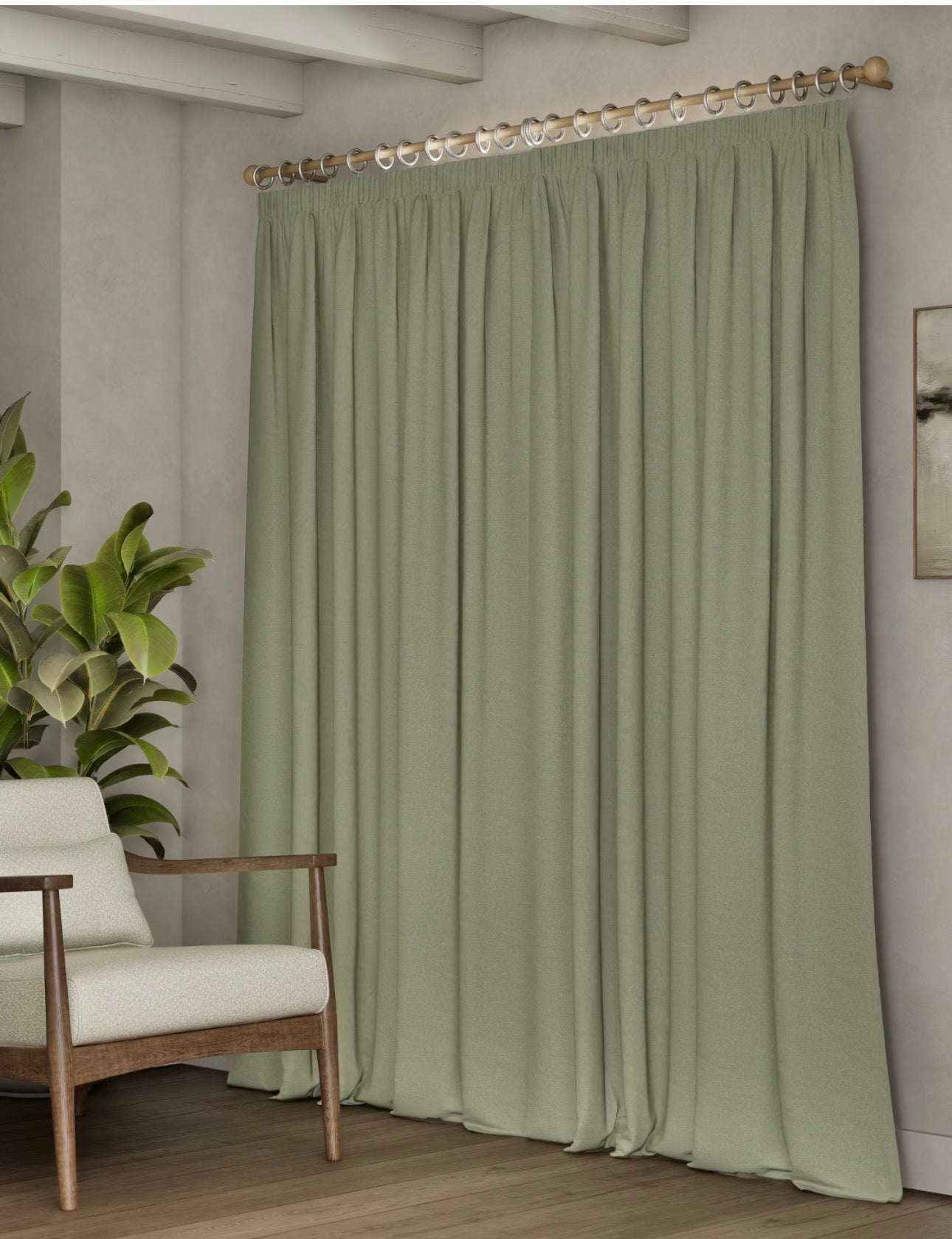 M & S Sage Green Thermal Blackout Brushed Pencil Pleat Curtains 66 x 54 inch