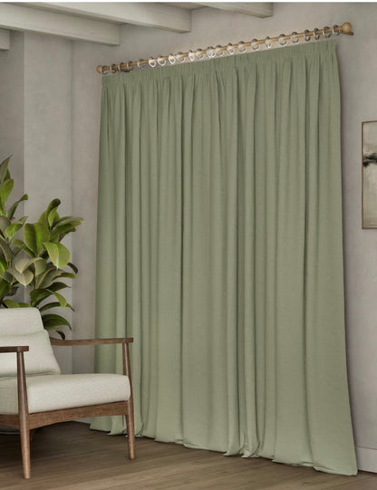 M & S Sage Green Thermal Blackout Brushed Pencil Pleat Curtains 66 x 54 inch