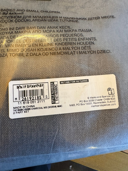 Marks and Spencer Charcoal Grey Smart Temperature Blackout Brushed Pencil Pleat curtains  66 x 54 inch