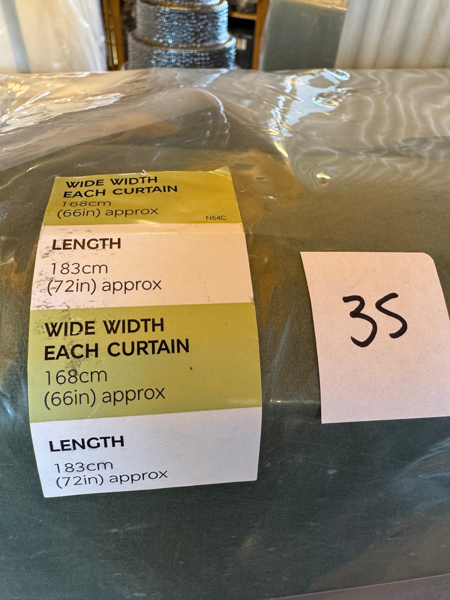 M & S Green Velvet Thermal Eyelet Ring Top Curtains  66 x72 inch
