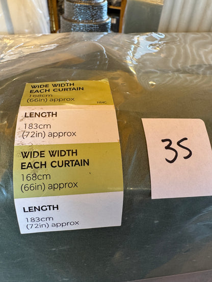 M & S Green Velvet Thermal Eyelet Ring Top Curtains  66 x72 inch